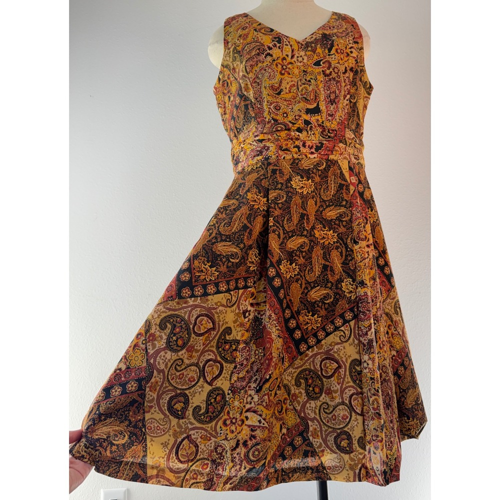 VTG 90s Coldwater Creek Boho Paisley Patchwork Dress Orange Metallic Indie NWT
